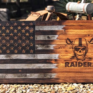 Las Vegas Raiders Sign, American Flag Wall Art, Custom Wood Football Decor, NFL Raiders Fan Gift, Rustic Decor for Man Cave or Game Room,