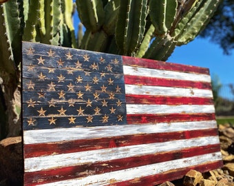 Bandera americana rústica de cedro, arte mural de madera envejecida