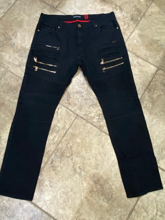 Makobi Jeans Men Black Size 36 X 32 Distressed Biker Pants Etsy