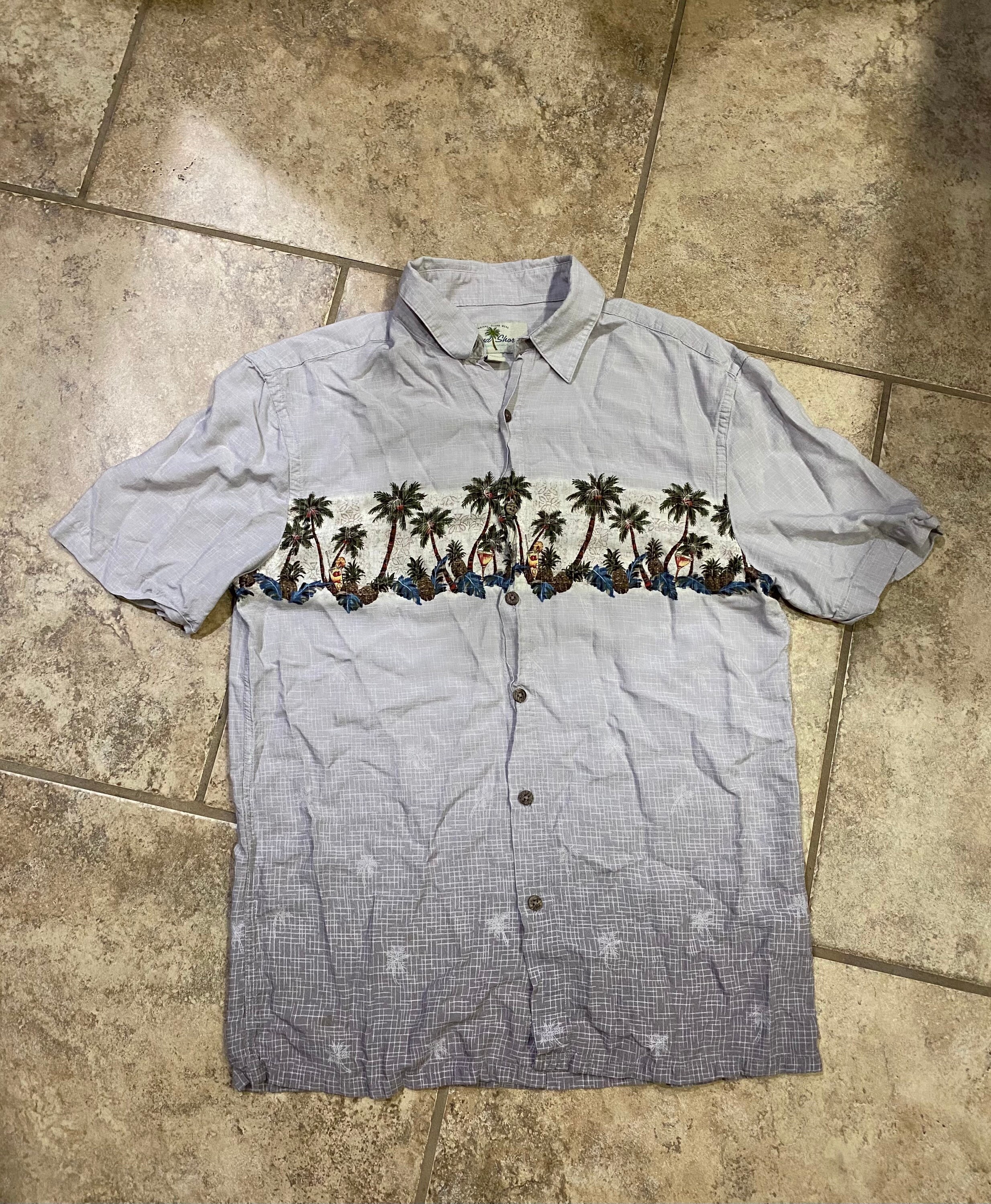Gray Button Down Palm Trees Hawaiian | Etsy