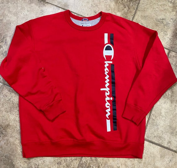 Champion Authentic Crew Athleticwear Pullover Red Mens Size Etsy