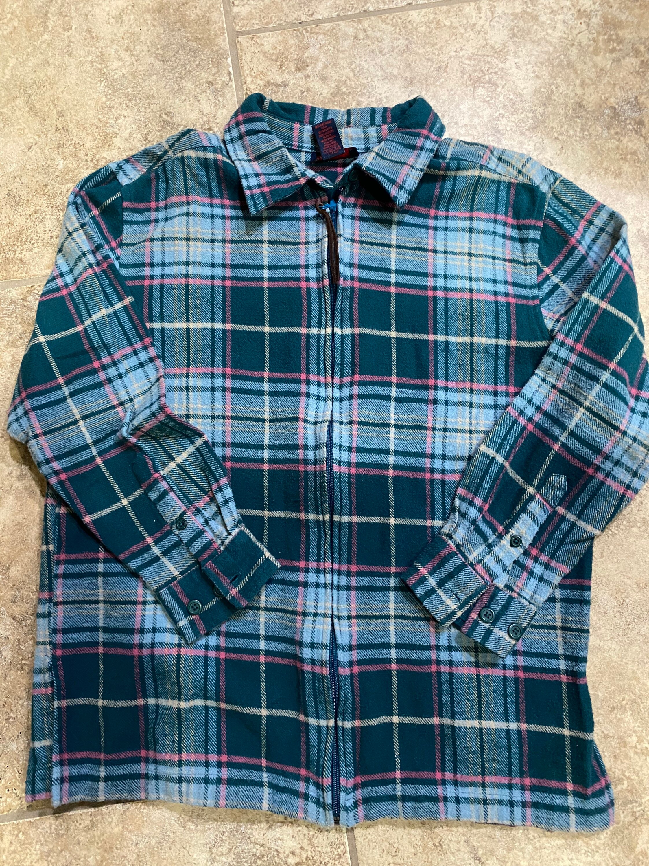 Denim \u0026 Co Green Plaid Flannel Front 