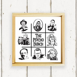 The Psycho Bunch - retro Halloween horror home decor - hand made wood sign