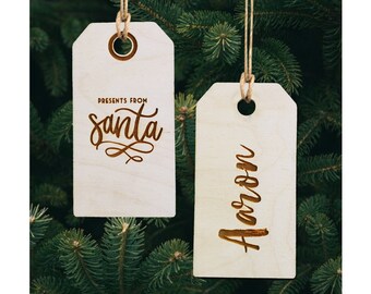 Personalized Name Wooden Stocking Tag - Presents from Santa