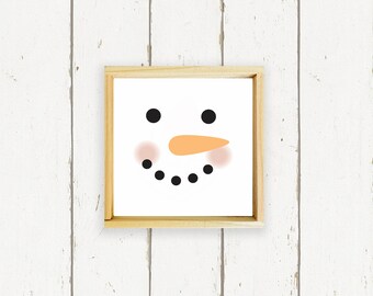 Cute Lil Snowman Face - hand made wood sign - boho home decor - christmas decoration wall art