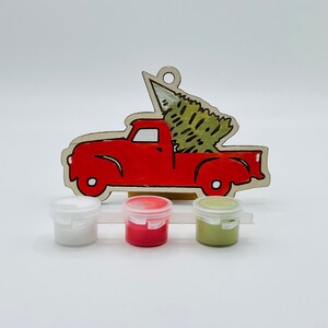 DIY Ornament Painting Kit - Vintage Christmas Truck- Birch Christmas Ornament Project Kit