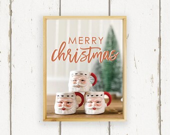 Merry Christmas Retro Santa Mugs Wood Sign