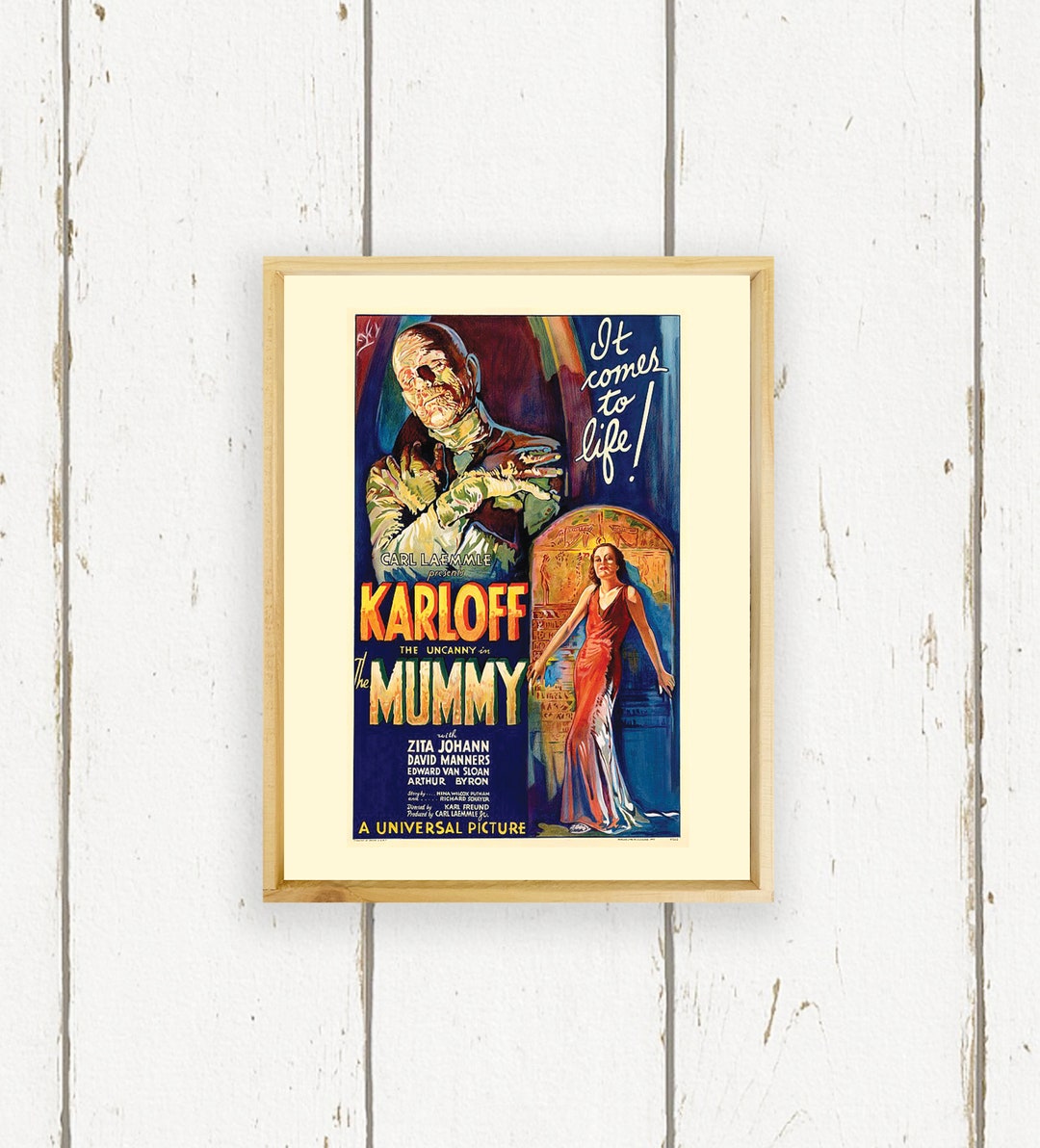 Karloff the Mummy - Vintage Movie Poster - Hand Made Wood Sign - Boho ...