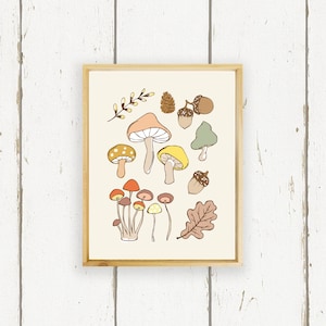 Autumn Mushrooms Poster - Handmade Wood Sign - Boho Home Decor Sign