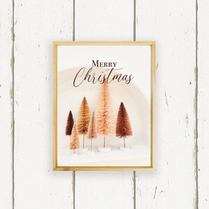 Merry Christmas - Whimsical Boho Bottle Brush Trees - Handmade Wood Sign
