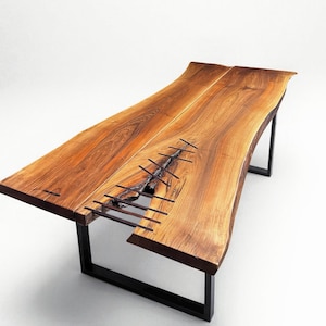 Live Edge Walnut Dining Table: Handmade Solid Wood with Custom Metal Legs