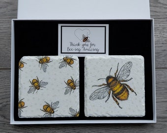 Bee Decoupage Slate Coasters: Rustic Kitchen Decor