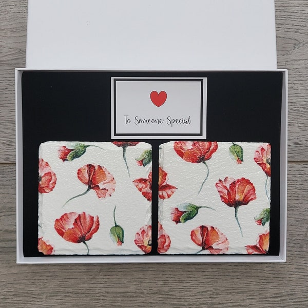 Poppy Flower Slate Coasters: Handmade Floral Decoupage Coasters