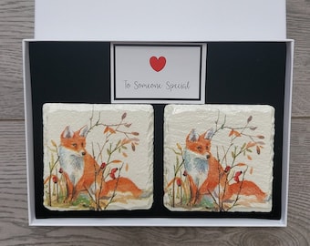 Fox Slate Coasters: Autumn Wildlife, Decoupage Coasters