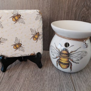 Bee Wax Burner with Charm, Bee Gifts, with optional Coaster, Christmas Gifts