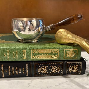 Silver Footed Sauce Bowl with Turned Wood Handle / Silver Plate Sauce Boat / Circa 1950&#39;s / Small Sac=uce Pan - Gravy Server