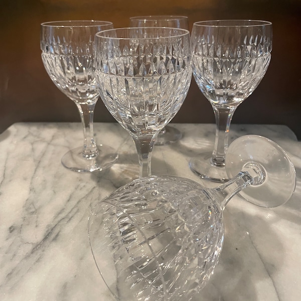 Atlantis Crystal Wine Glasses - 4oz / 1970s "Setubal" Pattern / Set - 5 / Vintage Barware / Dazzling Contemporary Style / Made in Portugal