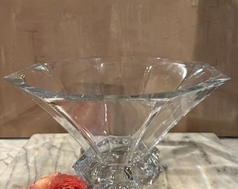 Vintage Lead Crystal Centerpiece Bowl, Faceted Flared Rim