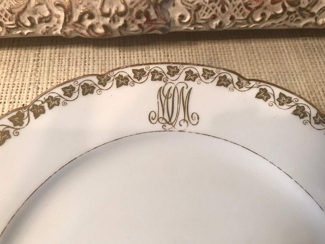4 Antique French Monogrammed Dinner Plates Set of 4 / Ceramic Etsy