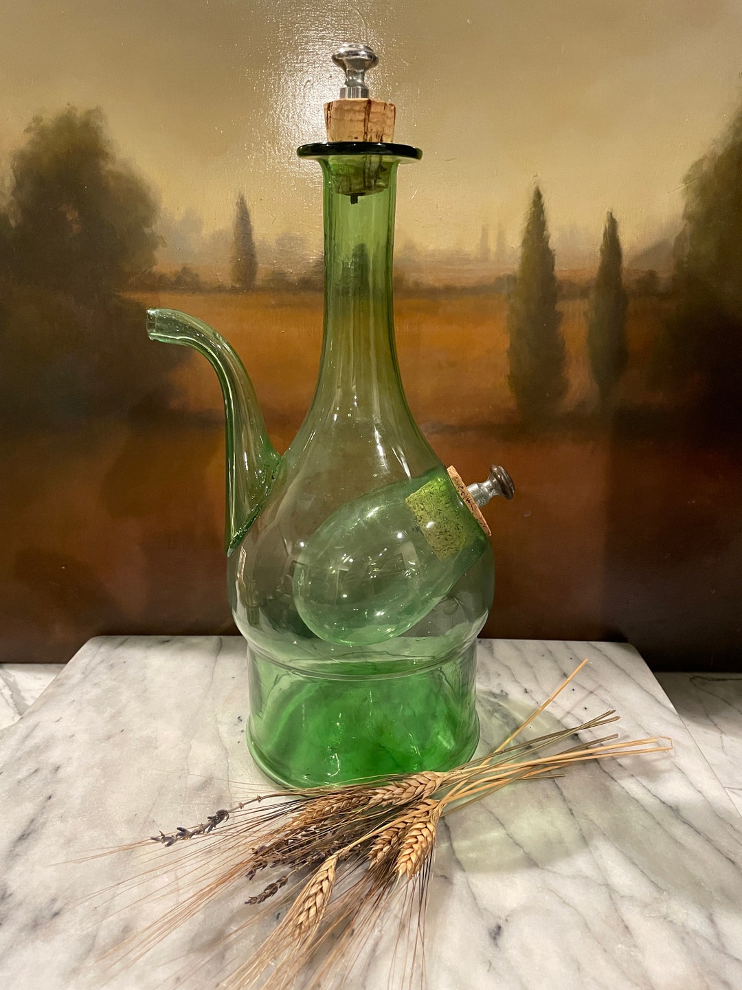 Vintage Italian Wine Decanter Chiller With Corks and Metal Knobs