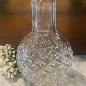 Brilliant and Fancy Cut Lead Crystal Vase or Carafe / Crystal Flower Vase / 7&quot; Tall / Cross Cut Hobnail Pineapple Design