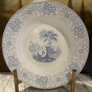 J. Meir & Son Antique Ironstone Plate / Blue + White Scenic Ironstone / Circa 1880&#39;s / Chinoiserie Pattern