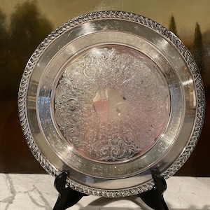 Antique Vintage Footed Silver Tray / 12&quot; Dia / Poole Silver Co / Heavy Silver Tray / Round Ornate Tray / Appetizer Tray / Trays & Platters