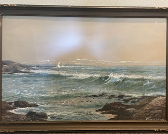 Original Hudson River School Watercolor Painting by Listed Artist Edmund Darch Lewis / Signed + Dated 1908 / 37" x 25" / LG Marine Seascape