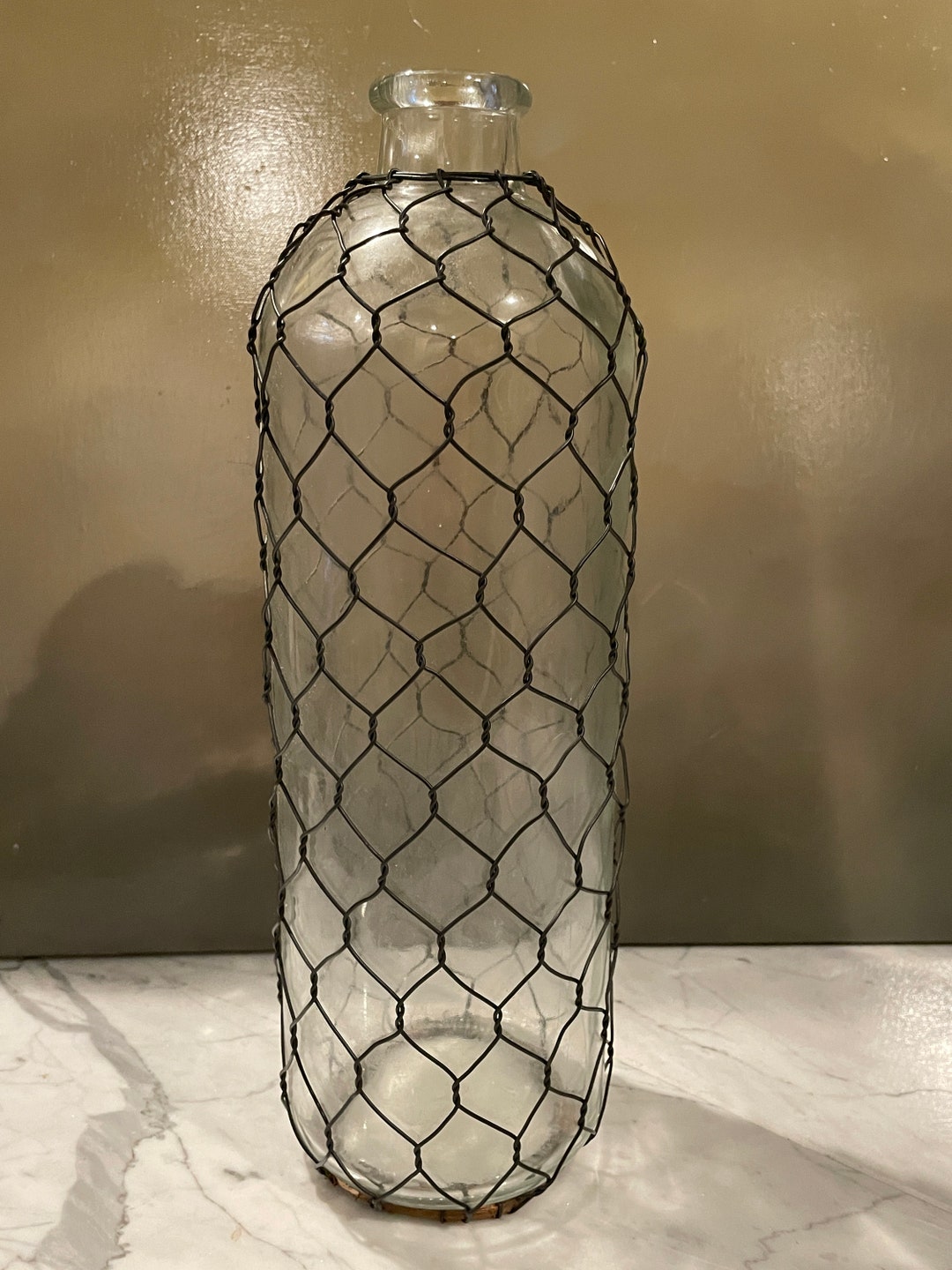 Vintage French Inspired Chicken Wire Bottle / Utilitarian Kitchen