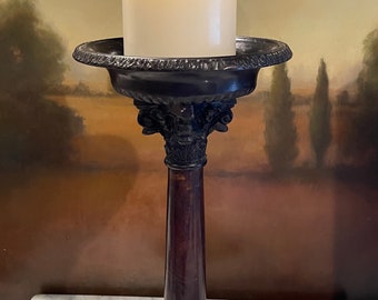 Antique Empire Bronze Tazza with Corinthian Column / Garniture - Decorative Objets for Mantle / Bronze Candle Holders / Table Scape Decor