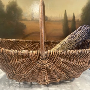 Antique Willow Gathering Basket  /Perfect for Grocery, Beach, French Farmer&#39;s Market / Elbow Handle / 18&quot; Long / Primitive Farm Decor