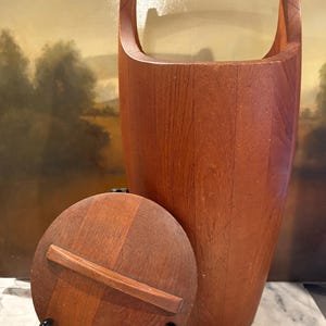 1960s Dansk Teak Ice Bucket | Mid Century Modern Barware | Sculptural Wooden Wine Cooler | Jens Quistgaard Style | Vintage Cocktail Decor