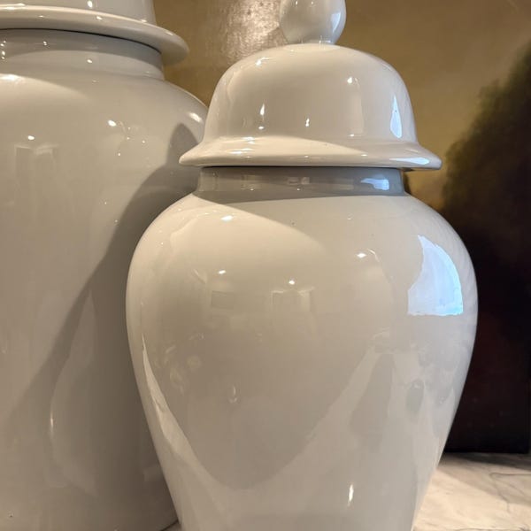 Large 19” White Porcelain Temple Jar with Lid / Classic Ginger Jar / Elegant Modern Chinoiserie Vase | Timeless Decorative Accent
