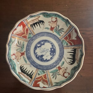 Antique 19thC Meiji Period Japanese Imari Flat Bowl / Fine Ceramics  / Japanese Ceramics / Old Stickers / 6" Dia