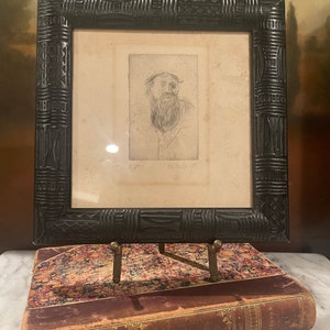 Signed Antique Engraving Portrait from Corsica, France / Approx 8&quot; x 8&quot; / Wooden Frame / Perfect for Gallery Wall