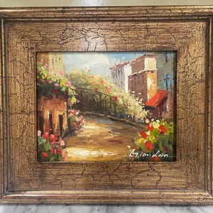 Original Oil of an Italian Village Scene / An Evocative Oil Painting - Signed by Artist / Wide Gold Frame with Crazing