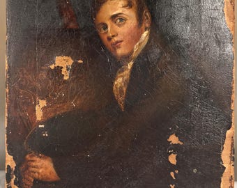 1869 English Oil Painting After Wilkie “Blind Fiddler” – Antique Portrait Study, Nottingham Signed Victorian Canvas / Dark Academia Art