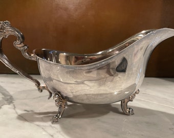 Silver Footed Deep Sauce Boat / Silver Plate Gravy Boat / Graceful Ornate Handle / C 1960's / Vintage Holiday Serve Ware / Formal Table