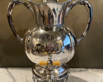 Elegant Silver Samovar in the Victorian Aesthetic Style / Antique Tea Urn / Hooved Feet / Spindle Base and Beaded Trim / Heating Element