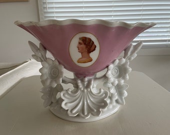 Rare Old Paris Porcelain Portrait Cachepot / Vieux Paris / Fill with Hand Carved Soaps or Fine Ivy / Features Greek Goddess Profile Portrait