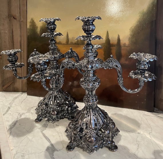 Pair Reed and Barton Renaissance Pattern 3 light Candelabrum Marked 800 French Baroque Style Ornate Silver Elegant Opulence Etsy UK