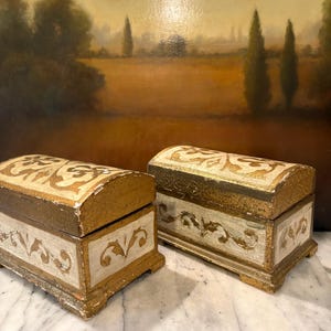 Vintage Italian Florentine Jewelry Boxes – Pair / Distressed Italian Giltwood / Made in Italy