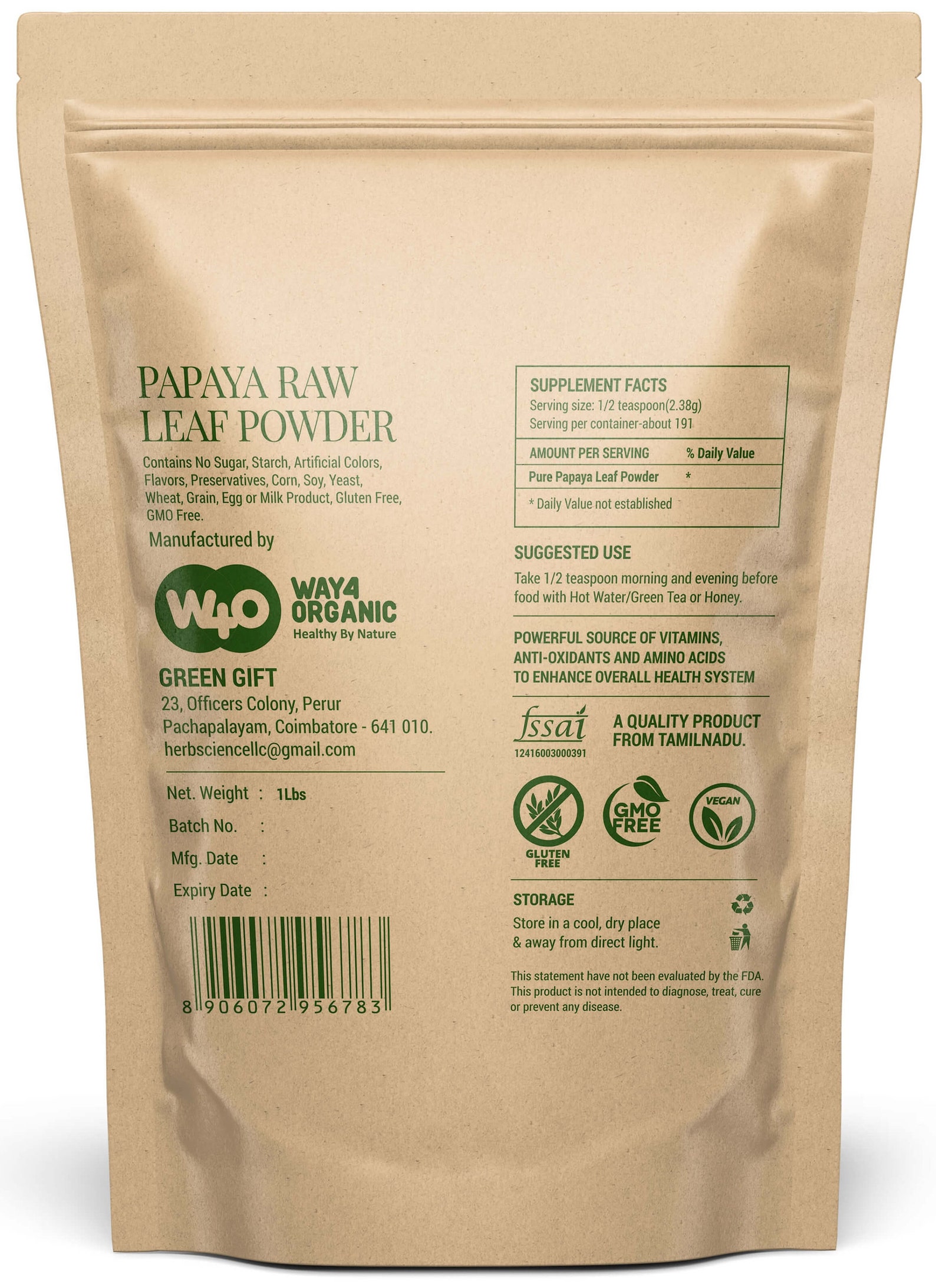 Papaya Leaf Powder 16 Ounces1 Pound, Dried From Fresh Green Leaves
