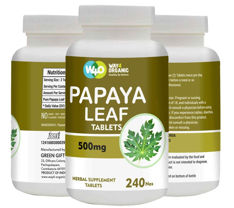 Papaya Raw Leaf Capsules (Tablets) - 240 Pills, 120 Servings, 1000 mg 1