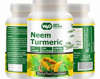 Neem Turmeric Capsules – 1000mg High-Potency Ayurvedic Herbal Supplement (300 Tablets)
