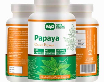 Papaya Leaf Extract Capsules - 180 Pills, 90 Servings, 1000 mg