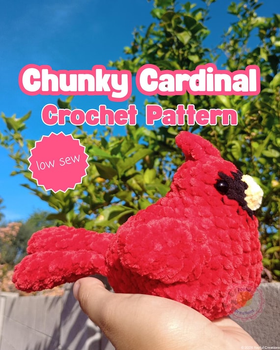 Cardinal Crochet Pattern | Bird Amigurumi | Low Sew Pattern