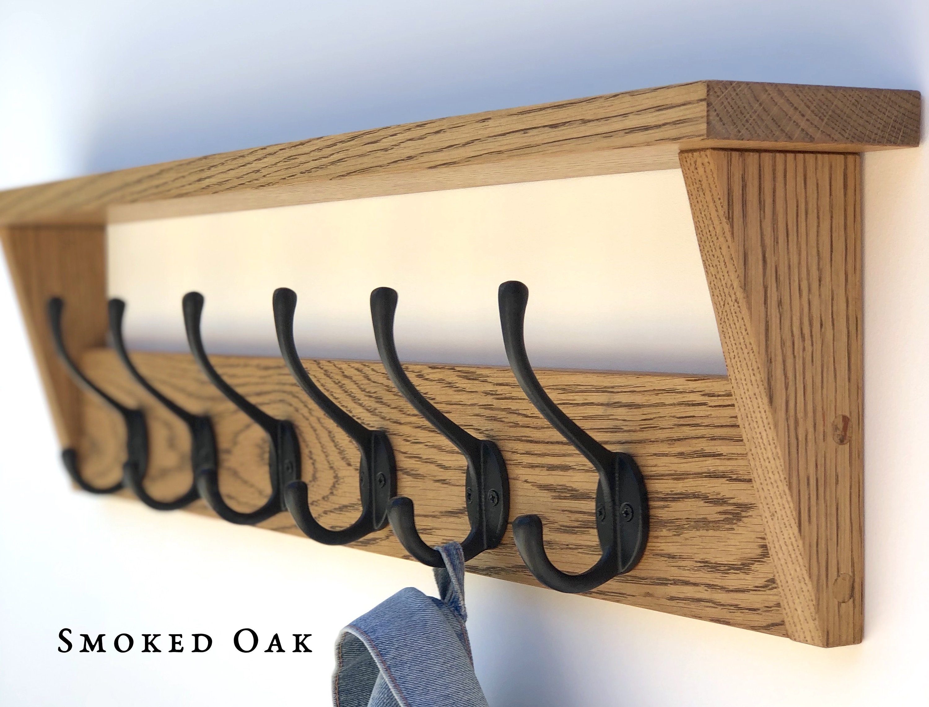Oak Coat Rack With Shelf Hallway Entrance Storage Wall Mount Etsy