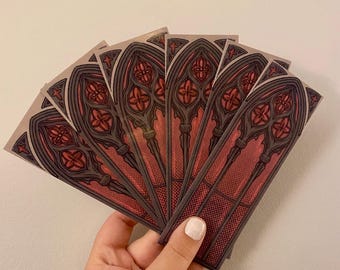 Segnalibro con finestra di cattedrale gotica: segnalibro laminato disegnato a mano e stampato