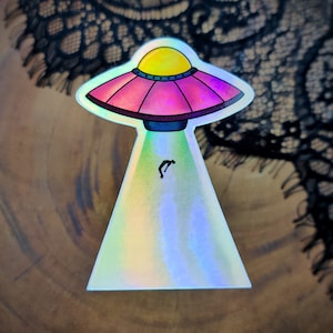 Holographic Alien Abduction UFO Sticker - Waterproof Laptop Decal